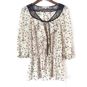 Cream black sparrow sheer top size medium